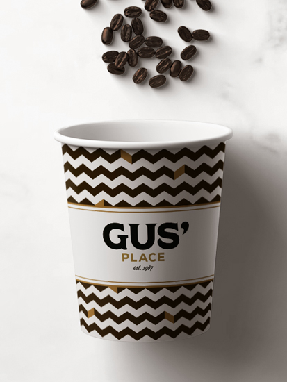 Gus' branded single use coffee cup