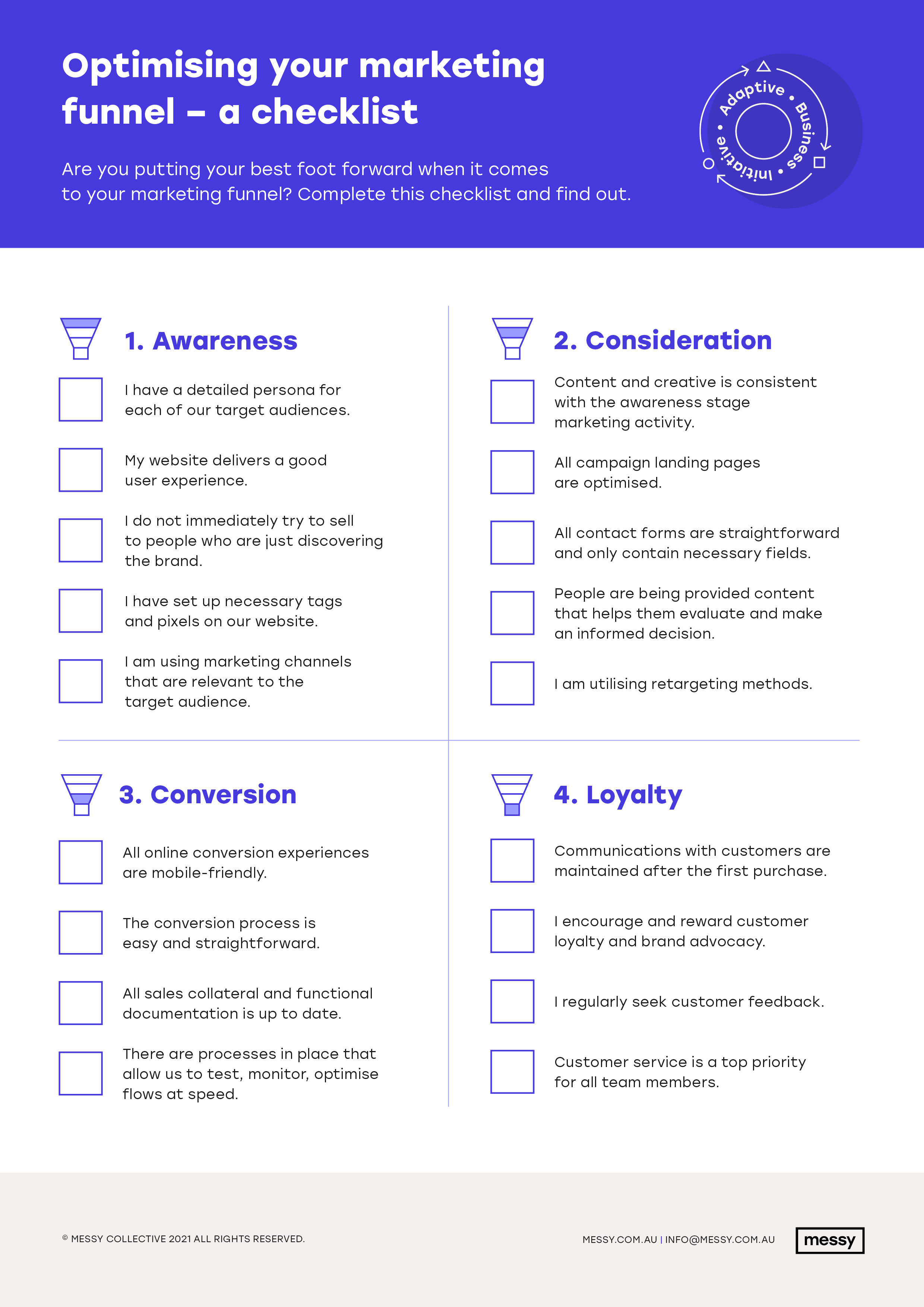 Optimising your marketing funnel checklist