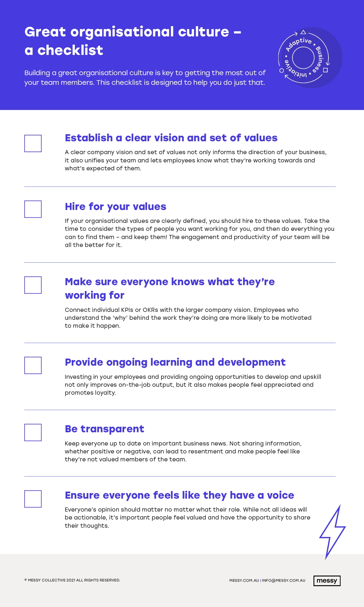 Great organisational values checklist