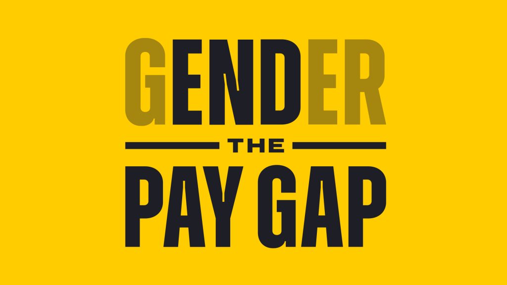 End the Gender Pay Gap logo on a yellow background